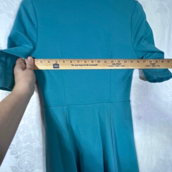 Boden Dress 6 LONG Blue Jersey Heavyweight Fit and Flare Half Sleeve Side Zip - Picture 11 of 13